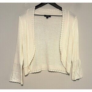 Elementz Open Front Crop Cardigan Sz S Ivory Long Sleeve Bolero Shrug